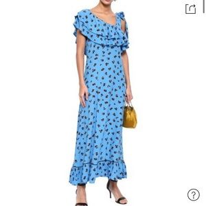 Ganni Roseburg one-shoulder floral-print washed-crepe maxi dress size 38